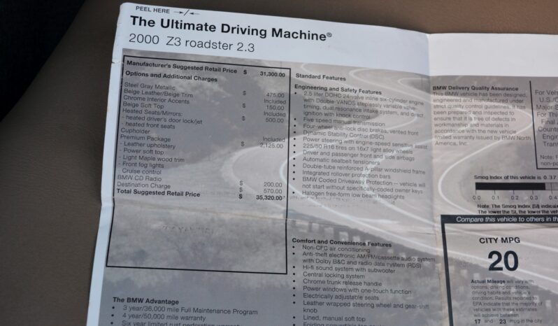 2000 BMW Z3 ROADSTER SPORT MANUAL TRANSMISSION full