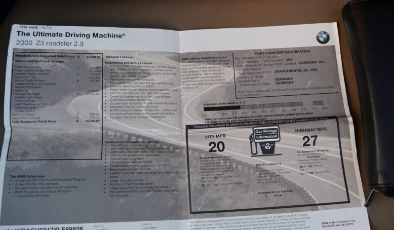 2000 BMW Z3 ROADSTER SPORT MANUAL TRANSMISSION full