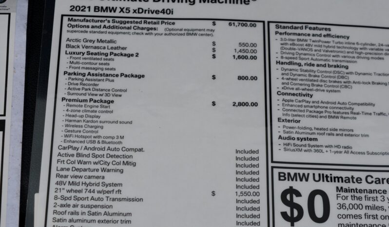 2021 BMW X5 XDRIVE40I 3RD ROW SEAT full